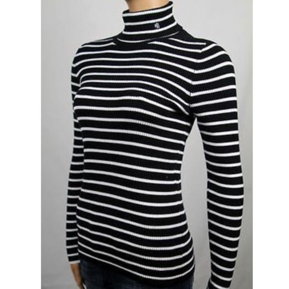 Ralph Lauren Black White Stripe Turtleneck Sweater
